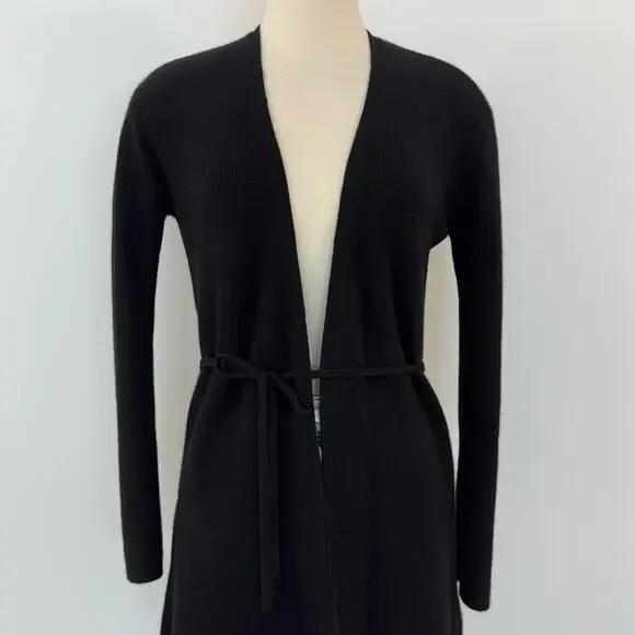 Theory Cashmere Tie Front Cardigan Feather Soft Black Tunic Sweater Size M - Picture 2 of 12